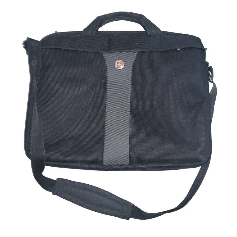 SWISS GEAR Black Laptop Messenger Bag Adjustable Strap Padded Compartment office